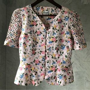 Vintage 90s That’s Me barbie pink floral lattice sleeve top sz 9/10 Small